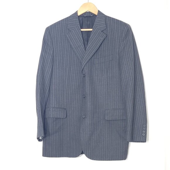 Bouet Men Black Gray Pinstripe 100% Wool Pockets Button Up Blazer Size 40R - Picture 1 of 15